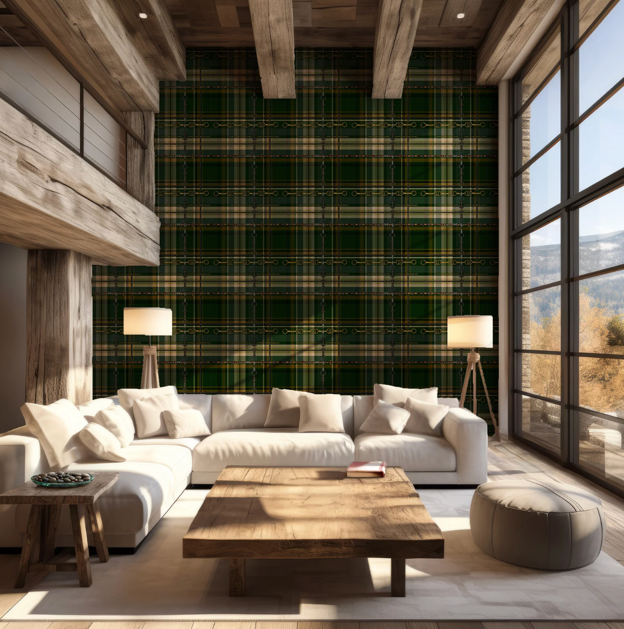 Hunter Green Equestrian Wallpaper Fox and Hound Decor Bit and Rein Pattern Traditional Red and Brown Plaid Luxury Equestrian Home Decor