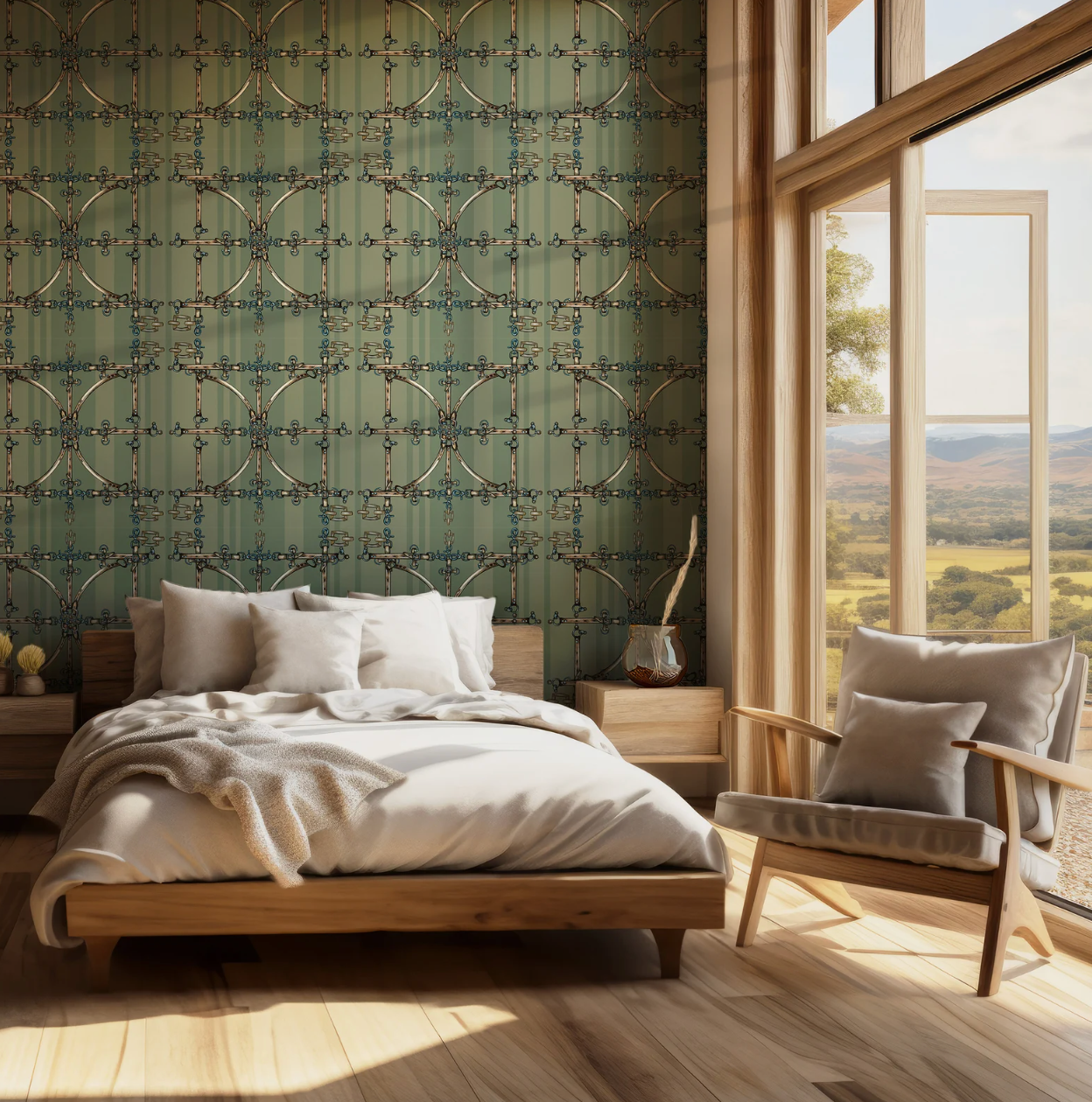 Sage Snaffle Bit Wallpaper Luxury Equestrian Home Decor Farmhouse Wall Accent Wallpaper Neutral Decor