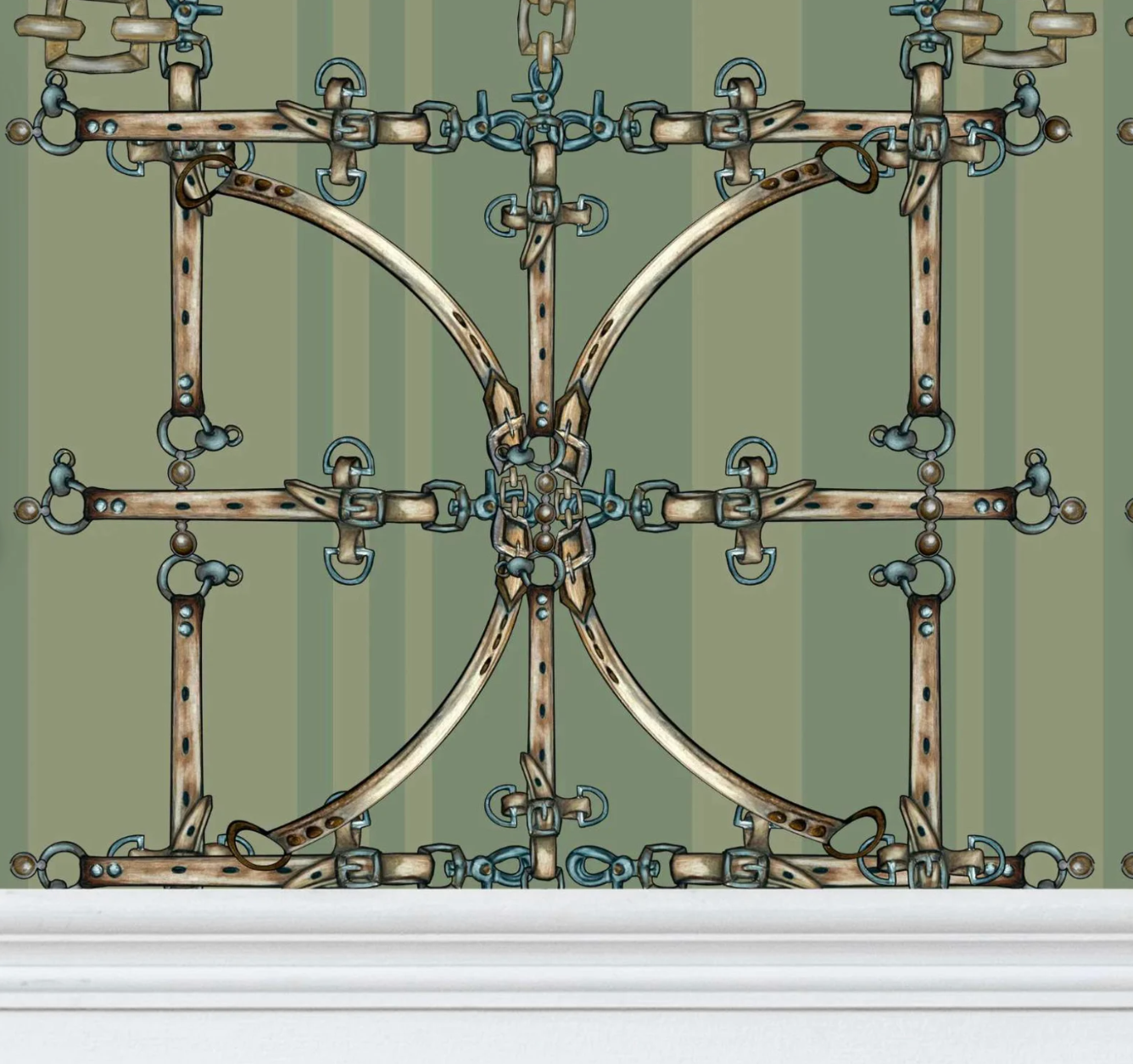 Sage Snaffle Bit Wallpaper Luxury Equestrian Home Decor Farmhouse Wall Accent Wallpaper Neutral Decor