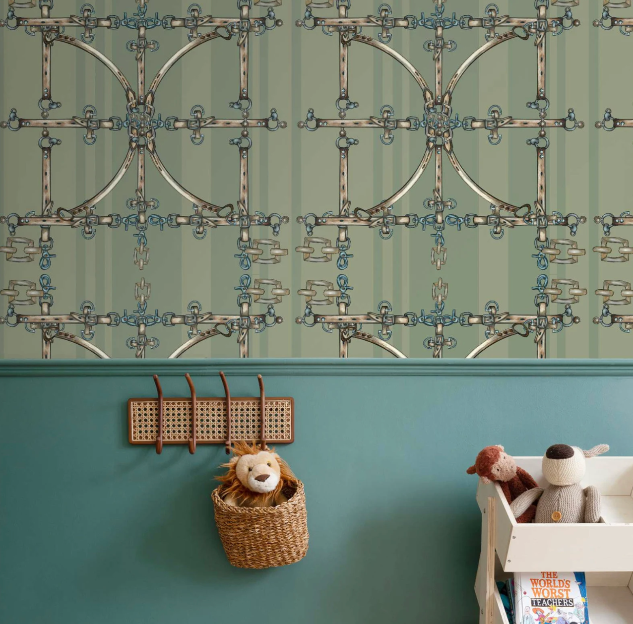 Sage Snaffle Bit Wallpaper Luxury Equestrian Home Decor Farmhouse Wall Accent Wallpaper Neutral Decor