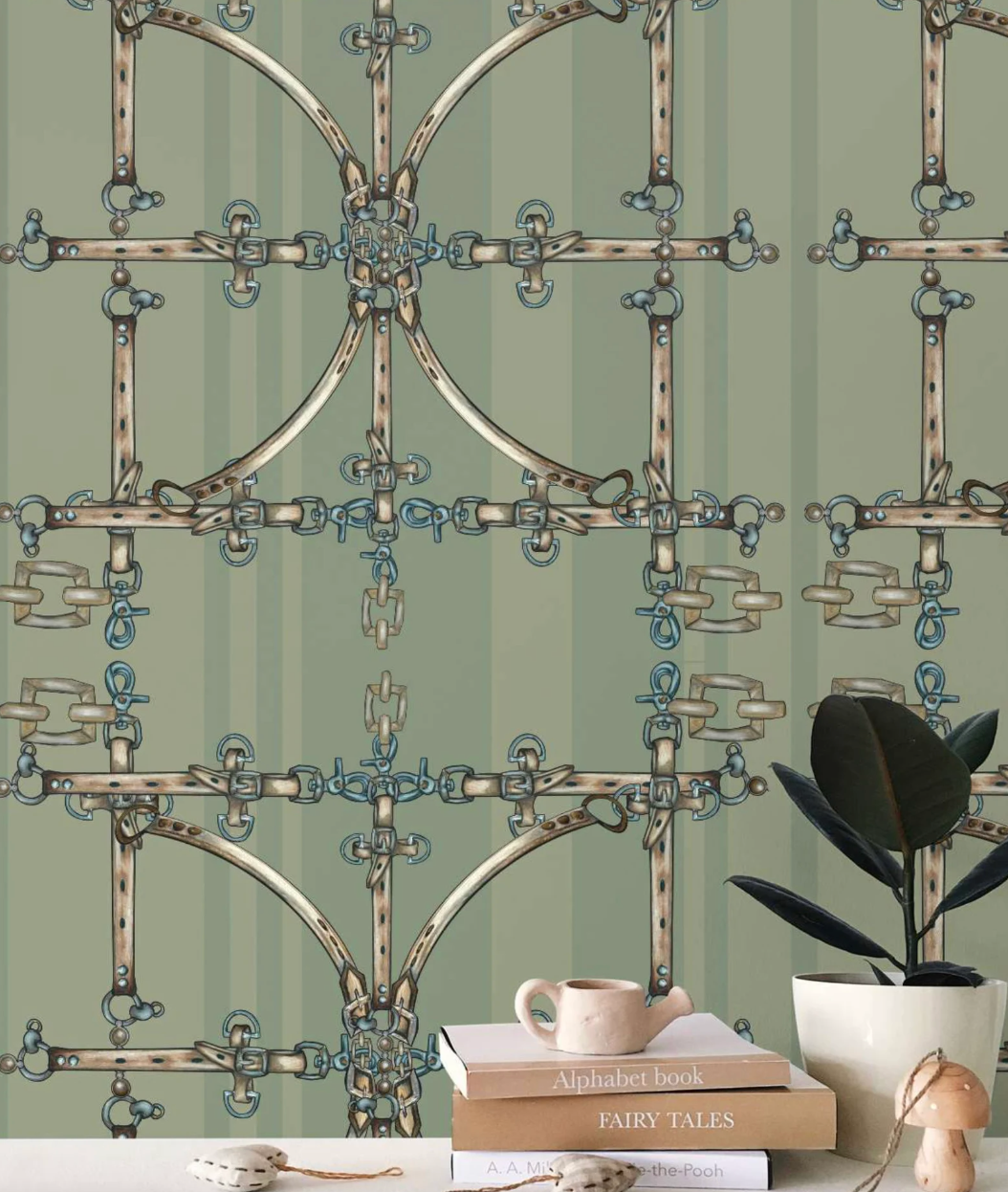 Sage Snaffle Bit Wallpaper Luxury Equestrian Home Decor Farmhouse Wall Accent Wallpaper Neutral Decor