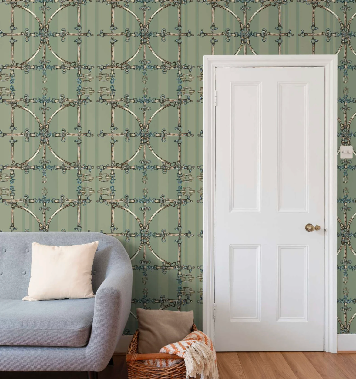 Sage Snaffle Bit Wallpaper Luxury Equestrian Home Decor Farmhouse Wall Accent Wallpaper Neutral Decor