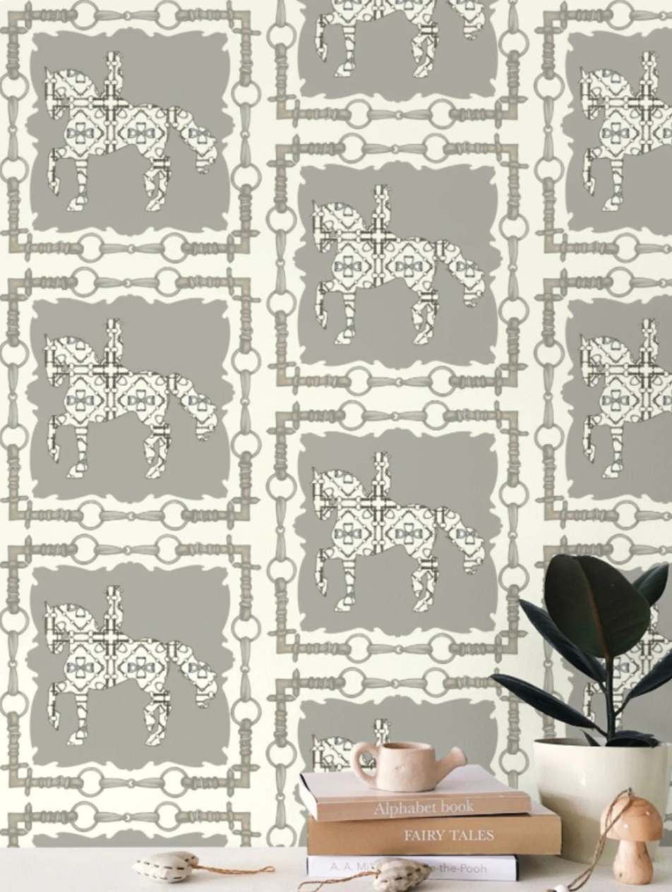 Dressage Horse Wallpaper Elegant Equestrian Home Decor Cream and Gray Wall Art Equestrian Art