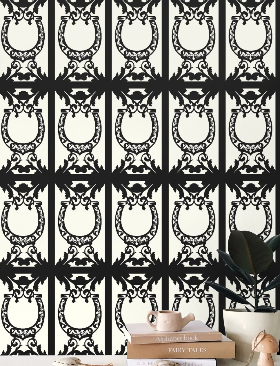 Elegant Equestrian Wallpaper Ivory and Black Equestrian Home Decor