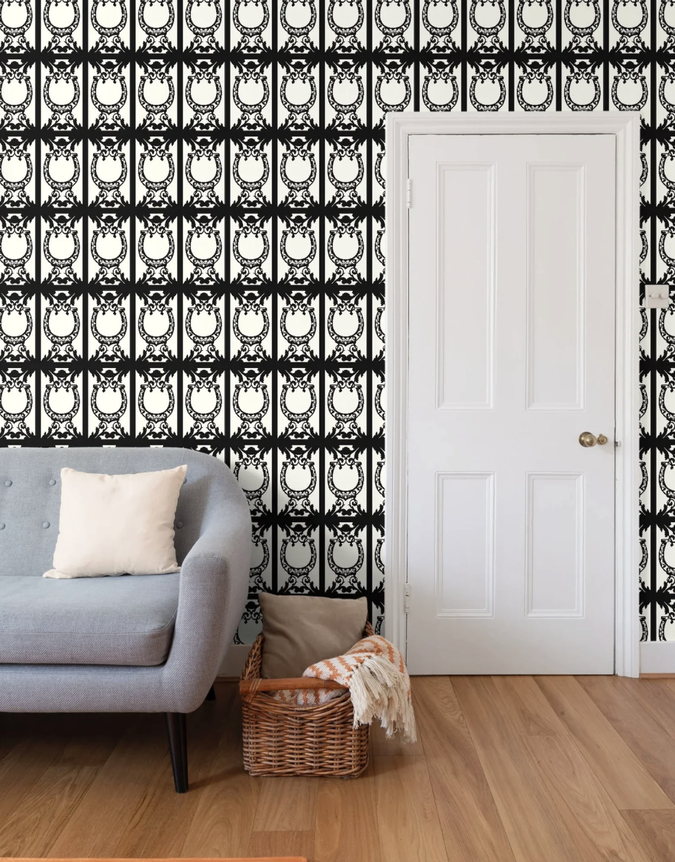 Elegant Equestrian Wallpaper Ivory and Black Equestrian Home Decor