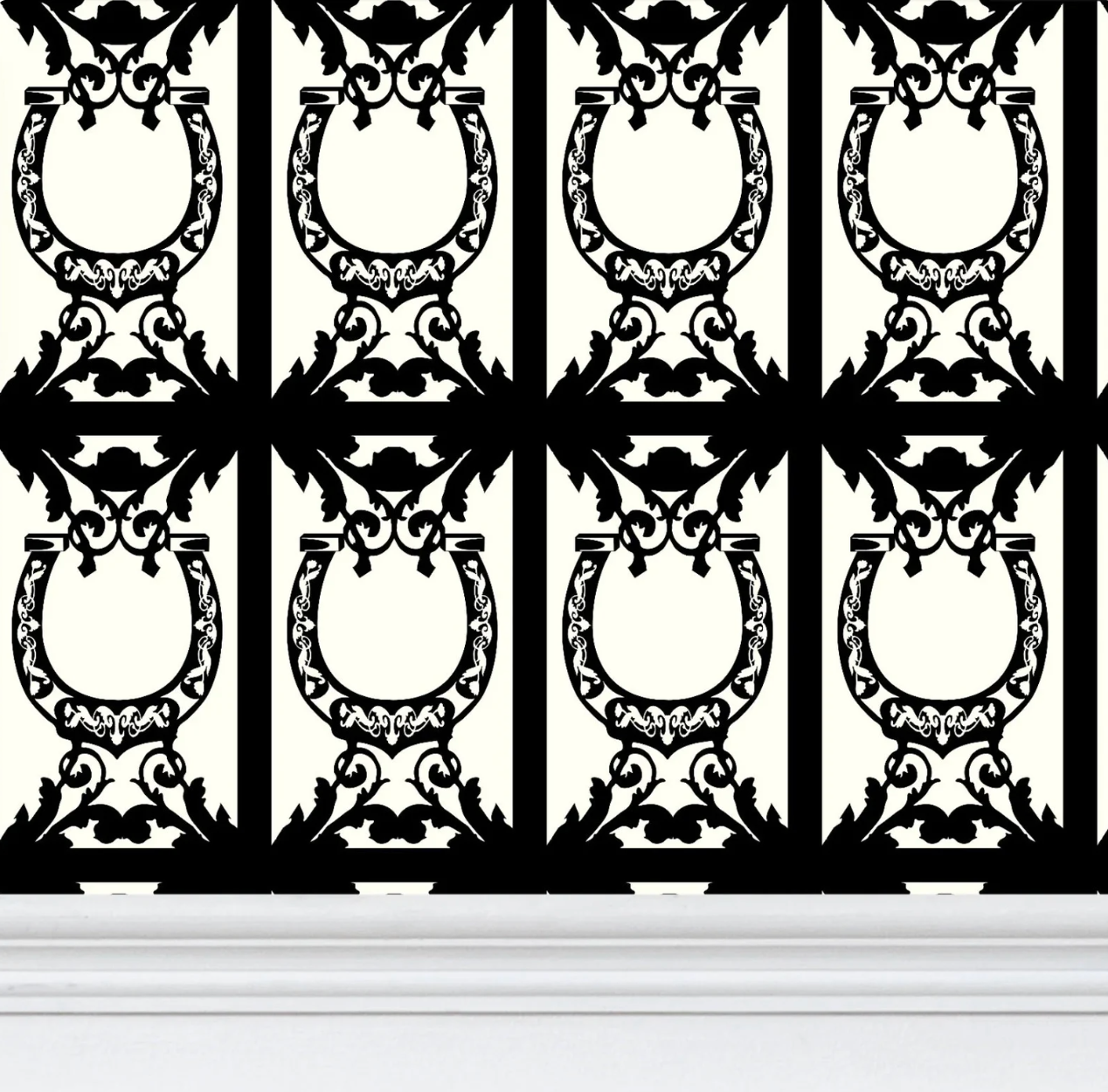 Elegant Equestrian Wallpaper Ivory and Black Equestrian Home Decor