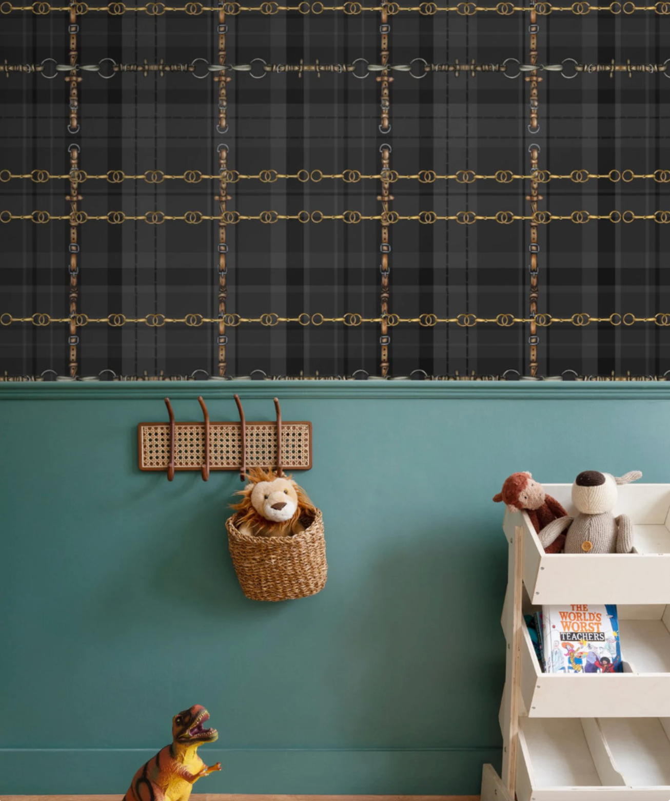 Black Equestrian Wallpaper Bit and Rein Pattern Plaid Luxury Equestrian Home Decor