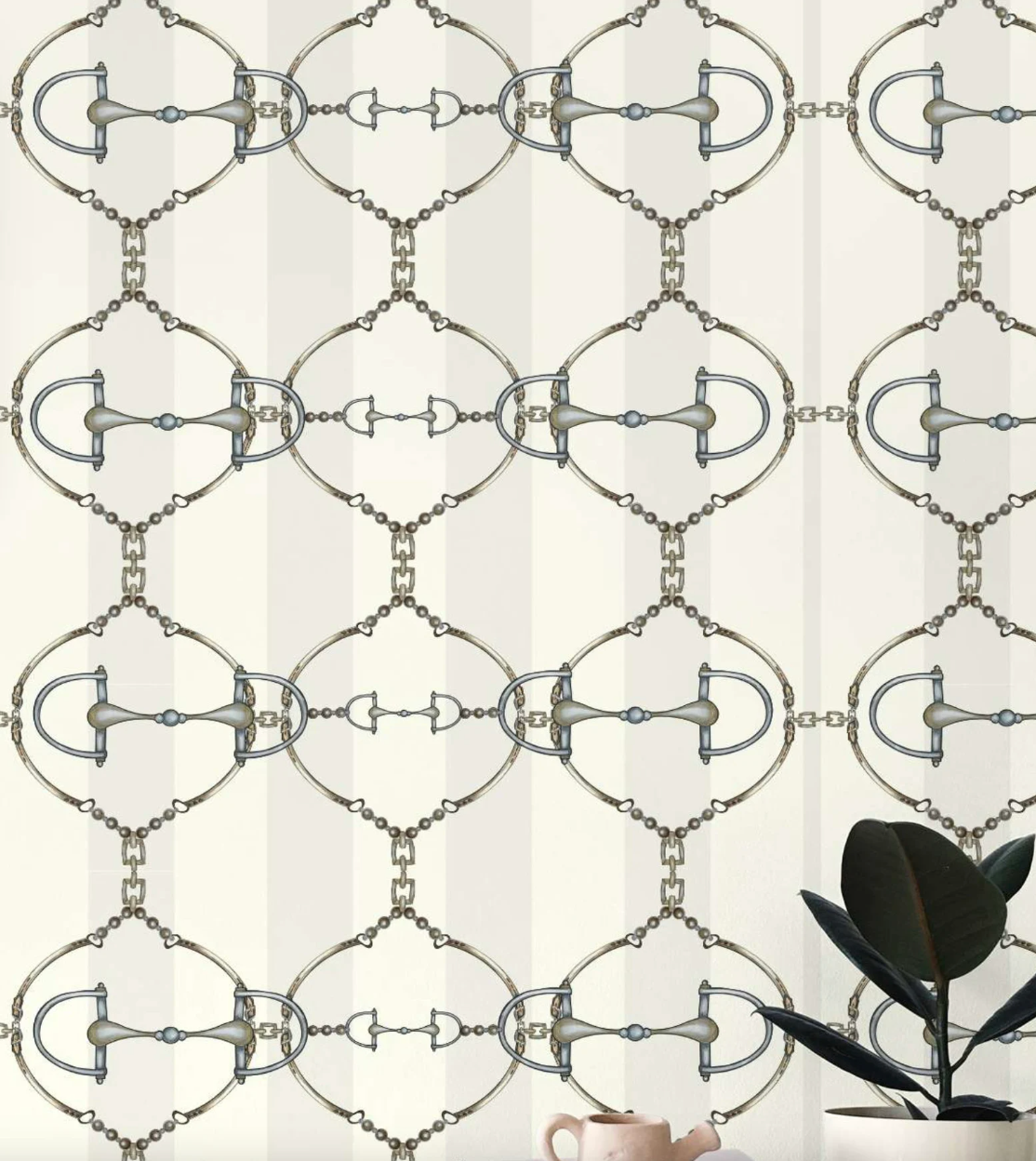 Luxury Snaffle Bit Wallpaper Equestrian Home Decor Farmhouse Wall Accent Wallpaper Neutral Decor