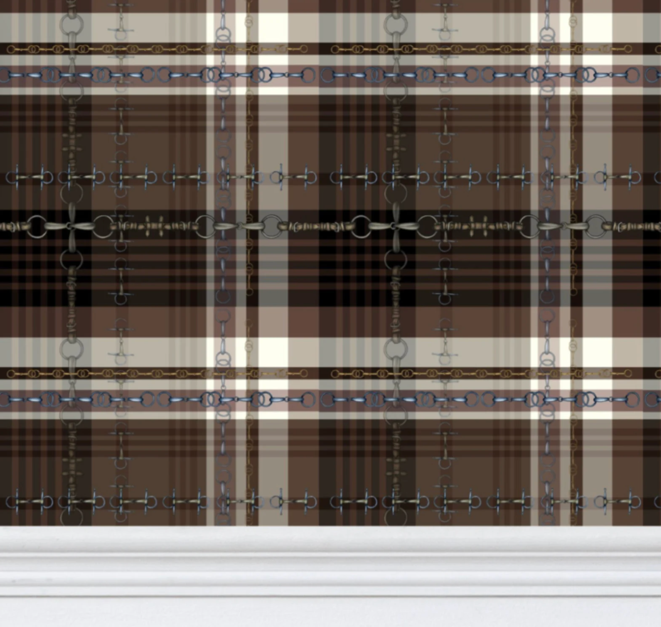 Brown Black Wallpaper Bit and Rein Pattern Luxury Equestrian Home Decor