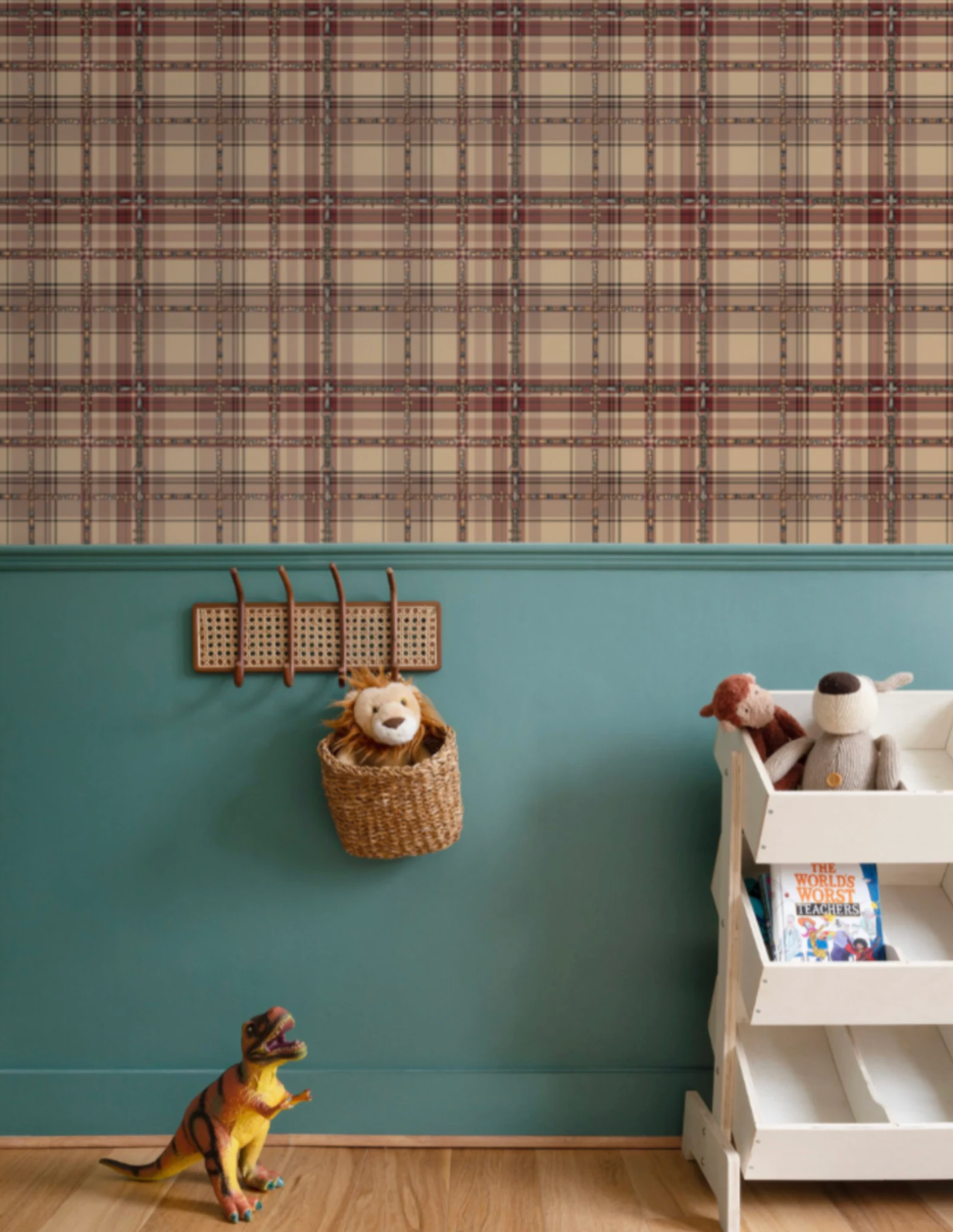 Farmhouse Plaid Wallpaper Bit and Rein Pattern Traditional Red and Brown Plaid Luxury Equestrian Home Decor