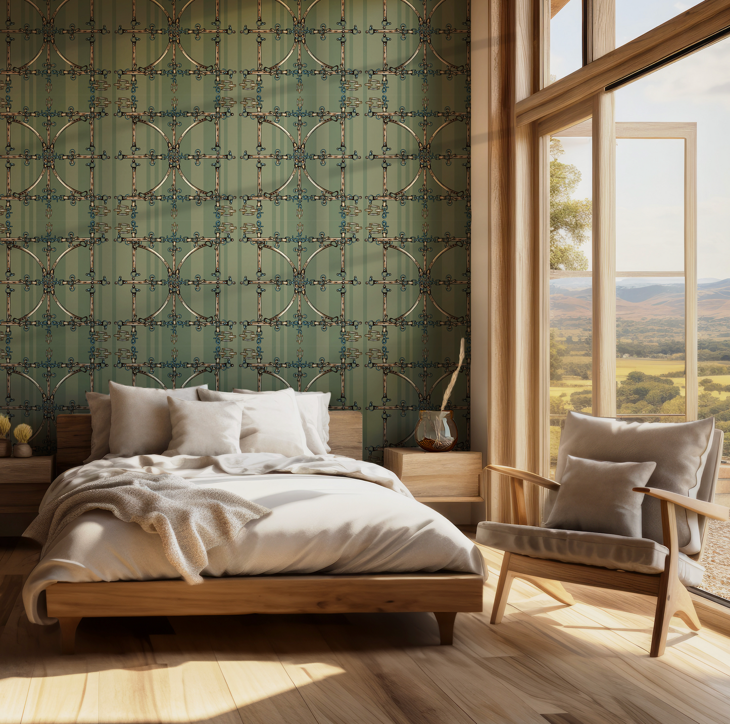 Sage Green Farmhouse Wallpaper Equestrian Home Decor