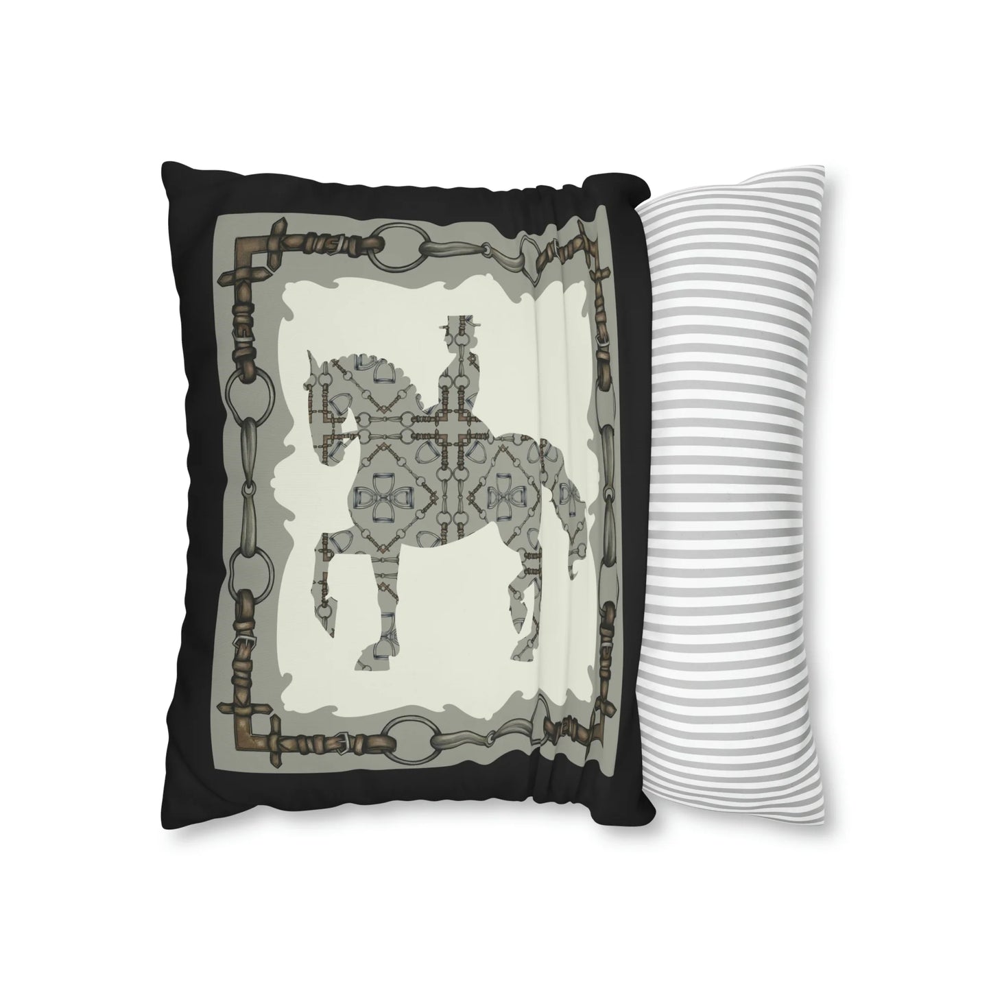 Gray Geometric Double Sided Snaffle Bit and Reins Pattern Polyester Pillowcase (Copy)