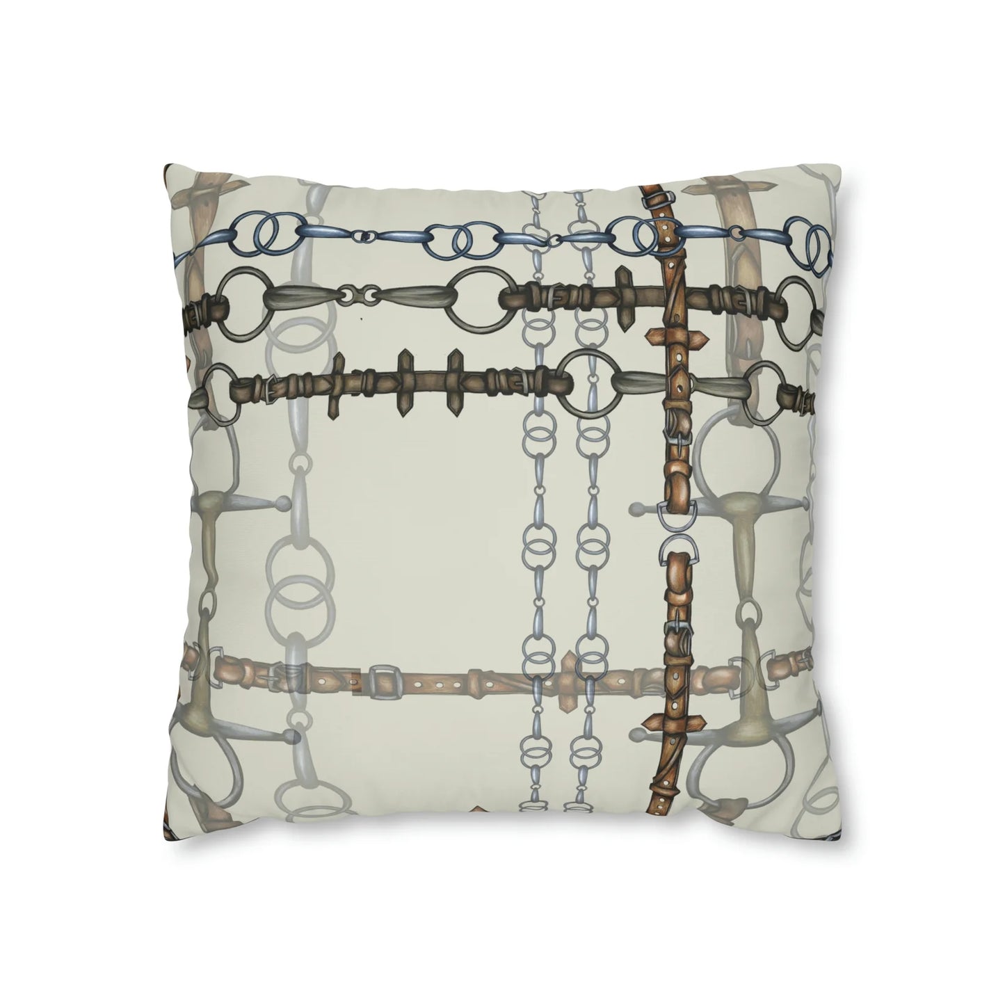 Ivory Double Sided Equestrian Chaos Bit Pillow Case