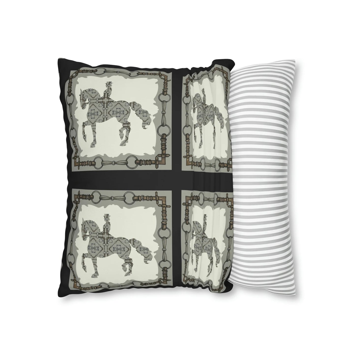Gray Geometric Double Sided Snaffle Bit and Reins Pattern Polyester Pillowcase (Copy)
