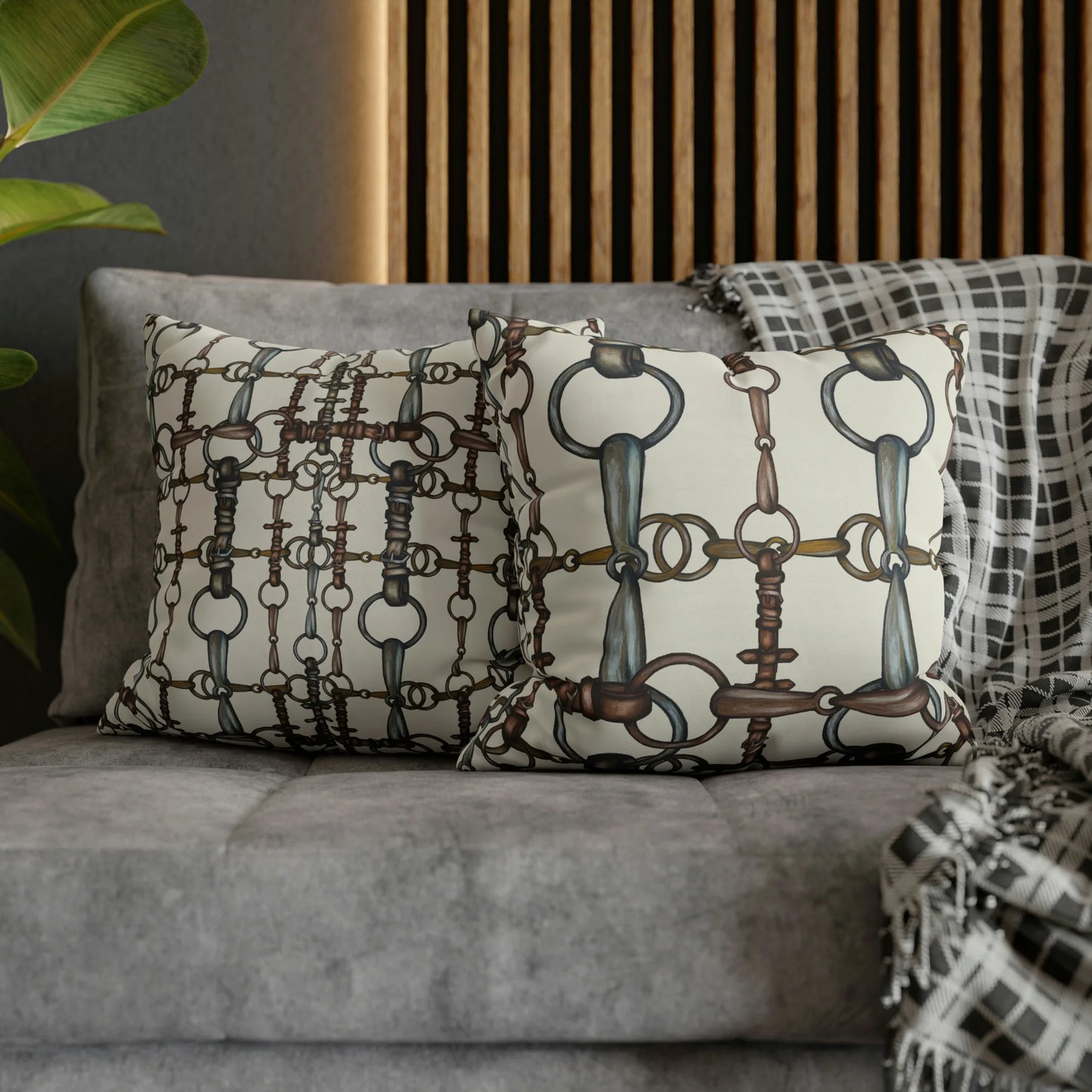 Ivory Double Sided Equestrian Chaos Bit Pillow Case