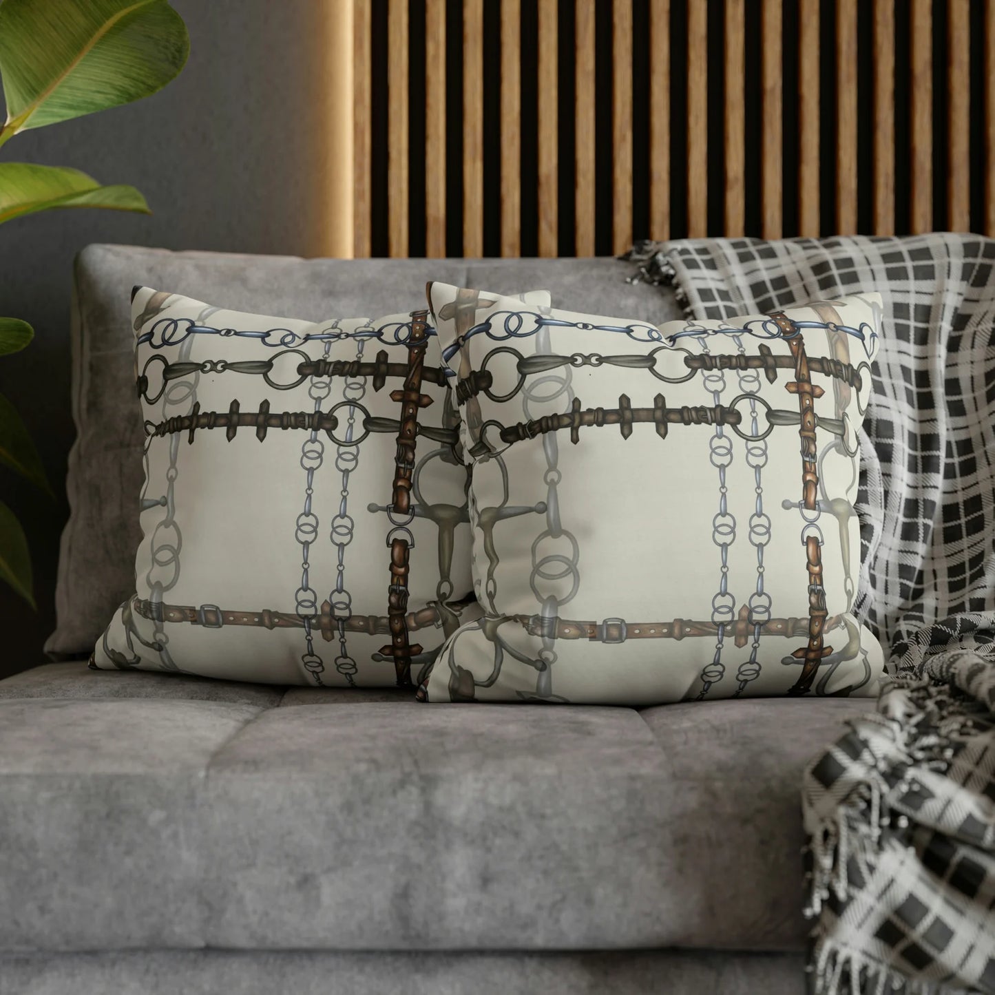 Ivory Double Sided Equestrian Chaos Bit Pillow Case