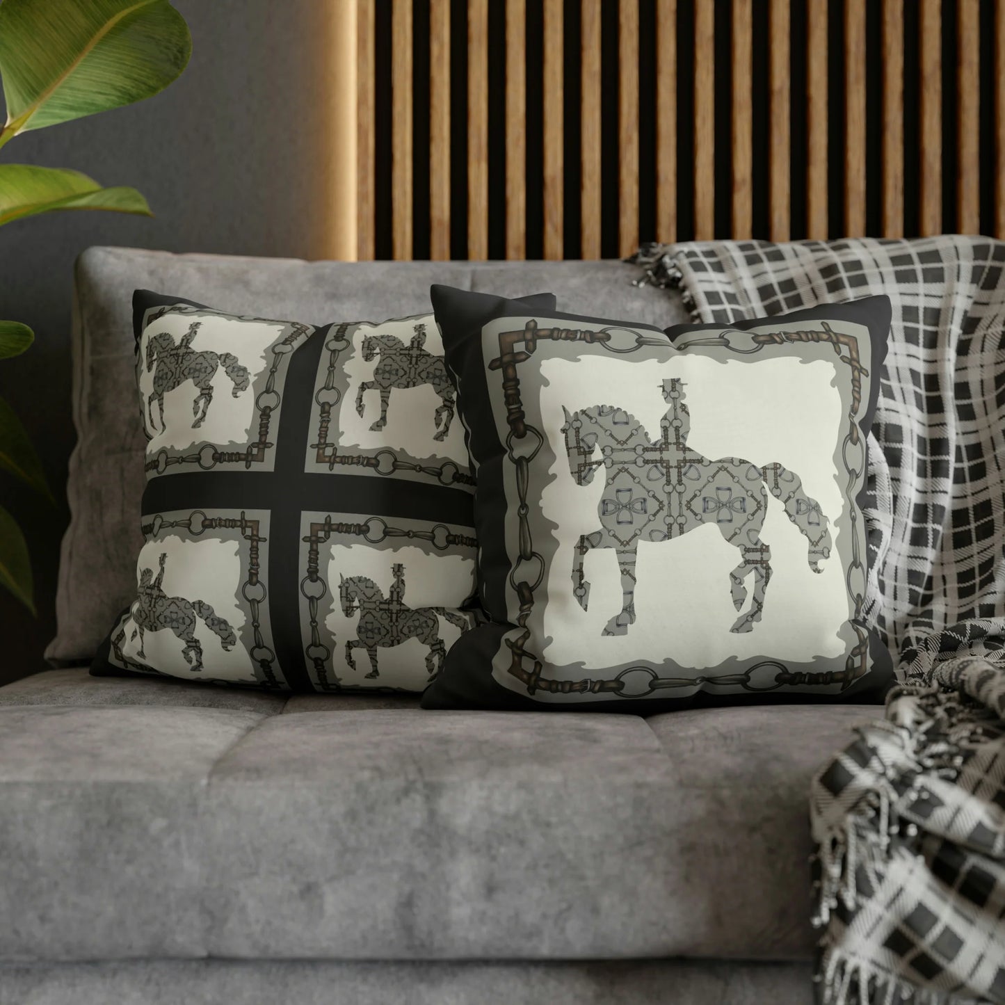 Gray Geometric Double Sided Snaffle Bit and Reins Pattern Polyester Pillowcase (Copy)