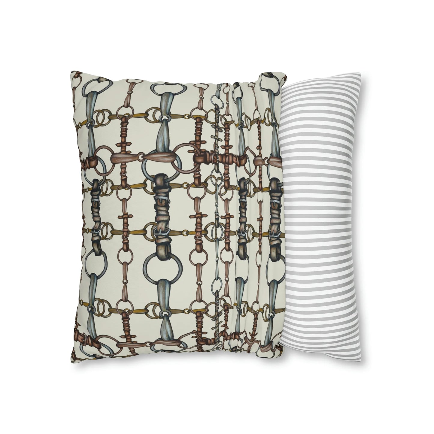 Ivory Double Sided Equestrian Chaos Bit Pillow Case