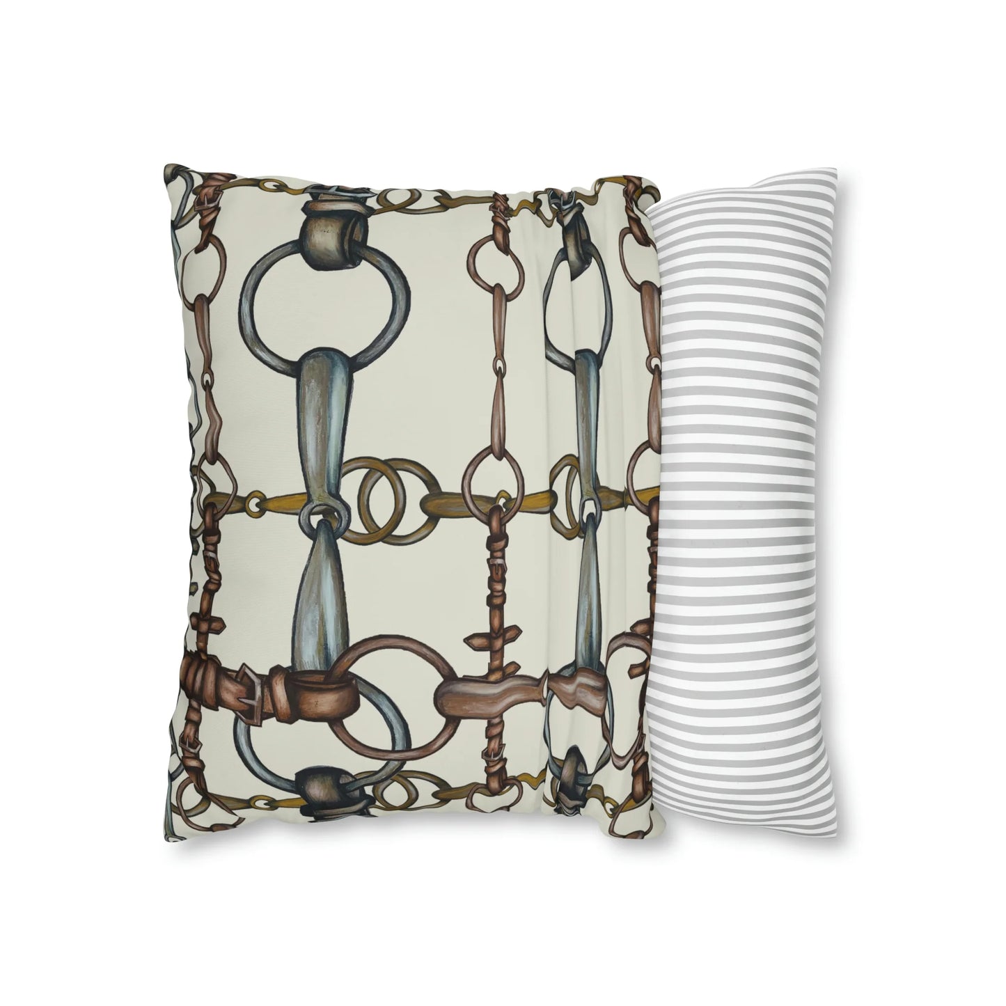 Ivory Double Sided Equestrian Chaos Bit Pillow Case