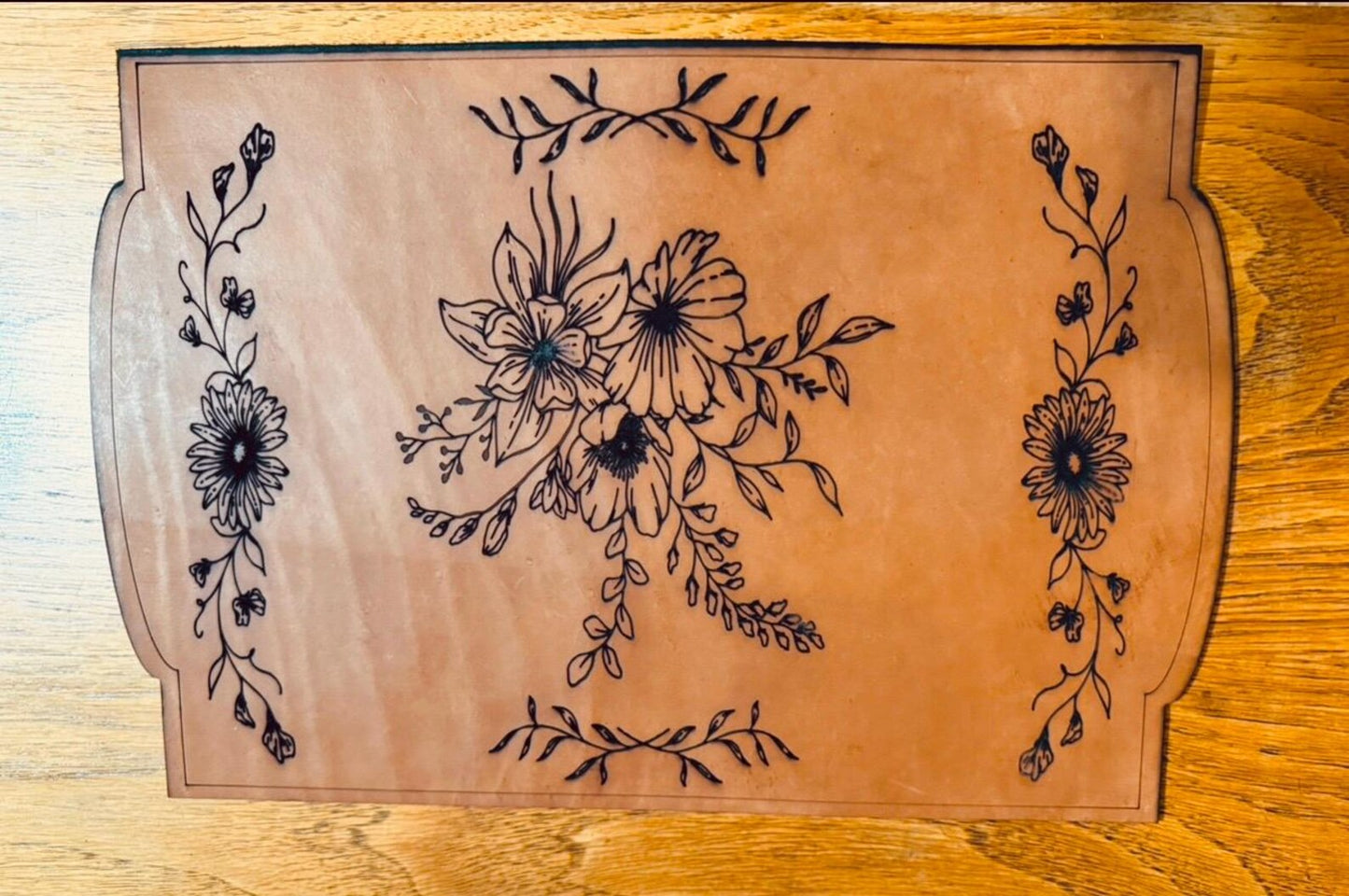 Leather Table PlaceMat . Floral Leather Table Decor. Rustic, Country, Western, BoHo, Classic Equestrian Table Place Mat