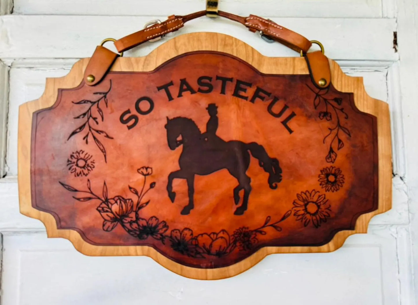 Authentic Leather and wood Horse stall Plaque. Leather Barn Name plaque with Custom options
