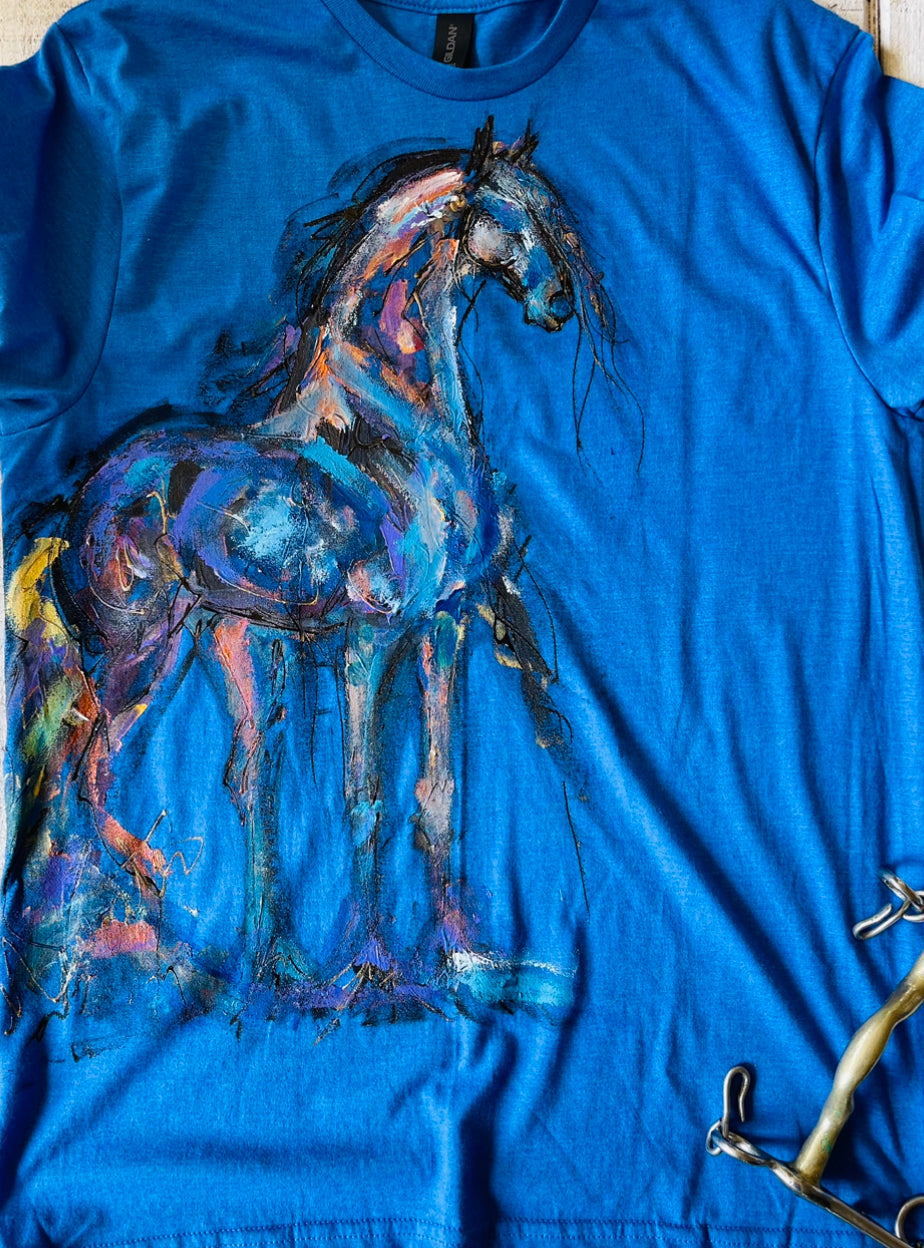 Hand Painted Friesian Baroque Dressage Horse Head Shirt.
