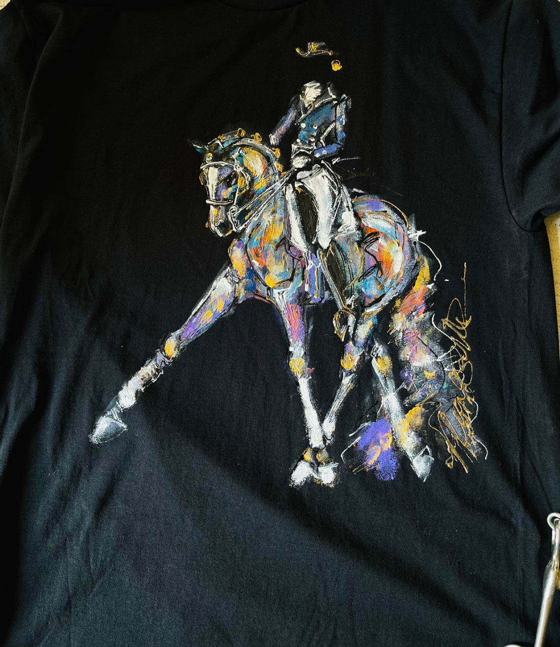 Hand Painted Dressage Half Pass Horse Head Shirt.