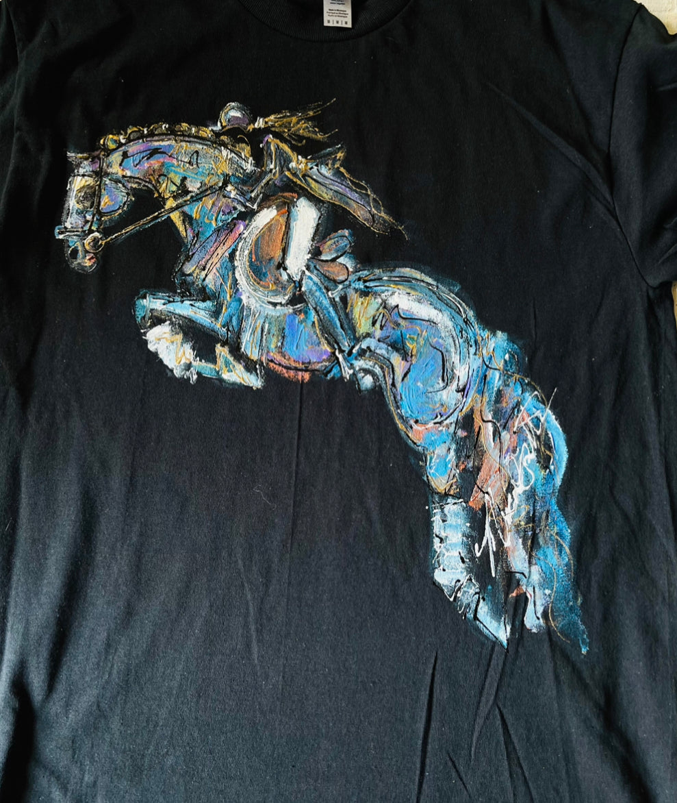 Hand Painted Jumping Horse Head Shirt.