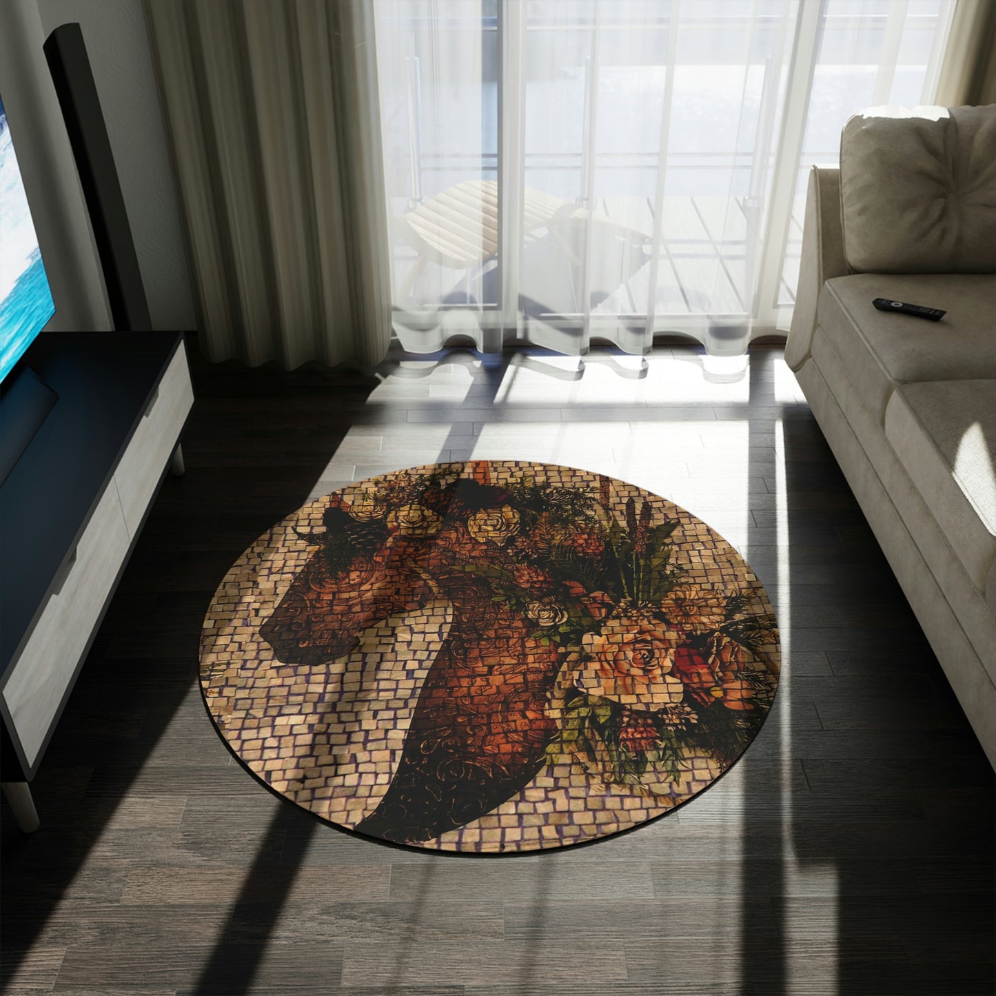 Mosaic Floral Equestrian Round Rug