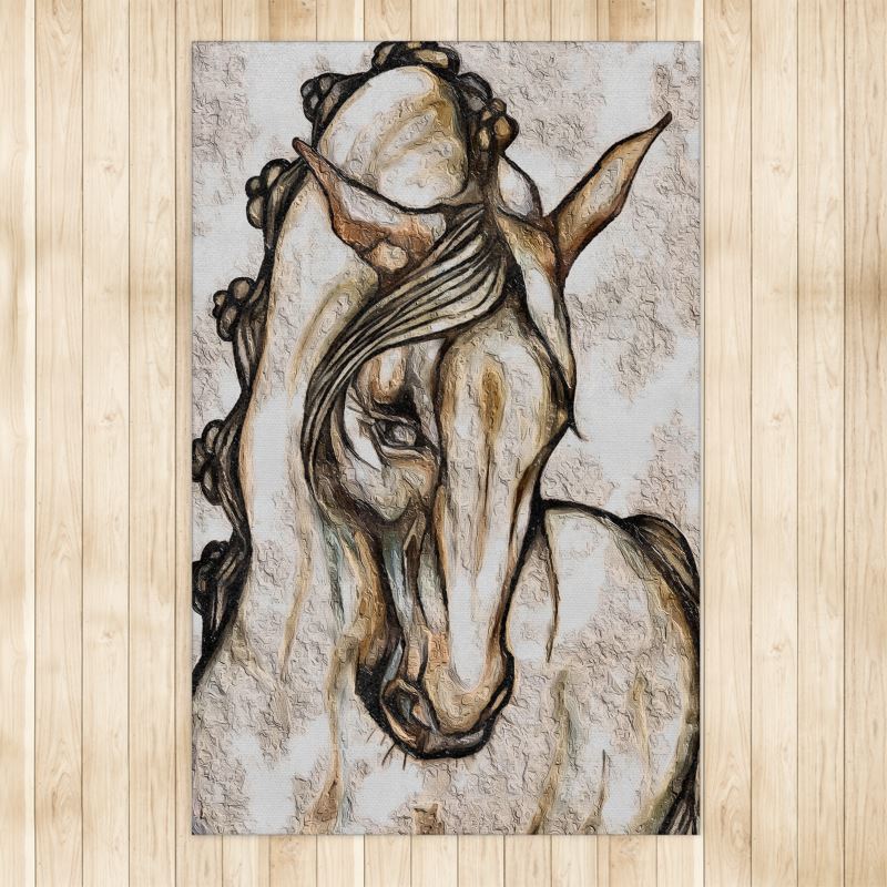 Equestrian Artwork Area Rug 4ft x6.5ft