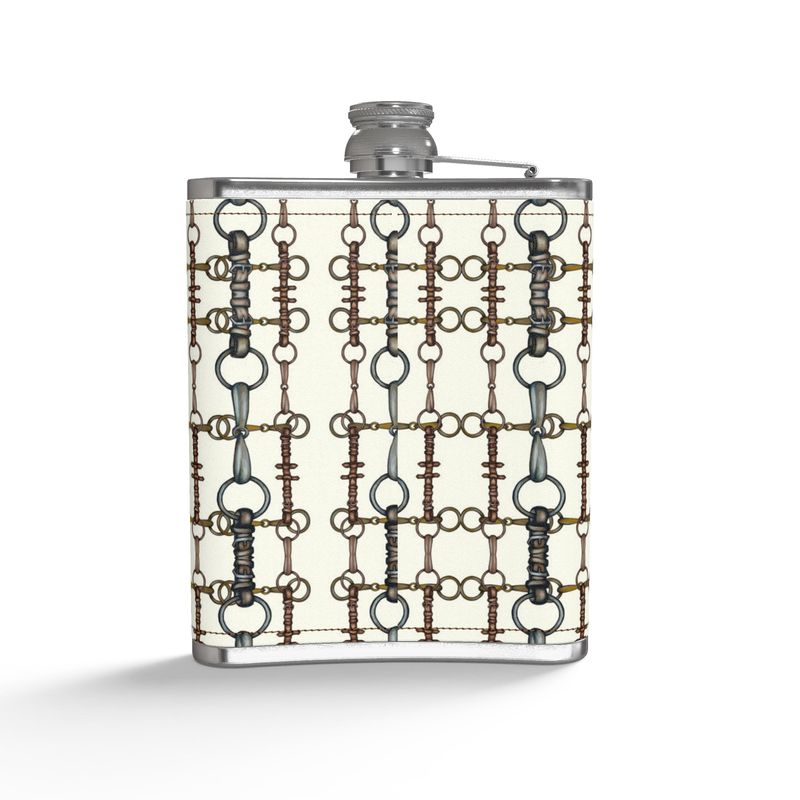 Ivory Bit Motif Leather Wrapped Hip Flask