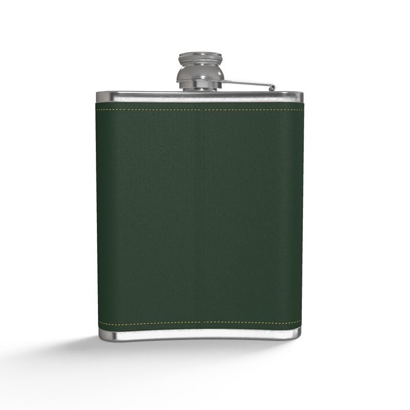 Hunter Green Bit Motif Leather Wrapped Hip Flask, Horse Lover Gift,