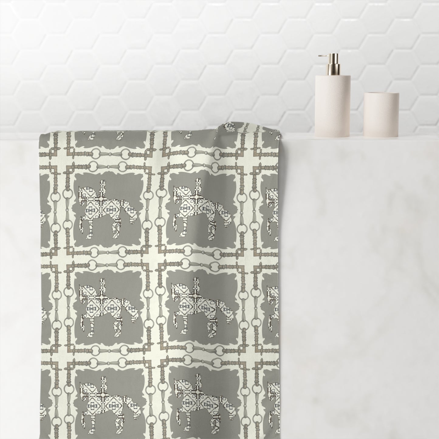 Ivory and Gray Dressage Horse Show/Bath Towel