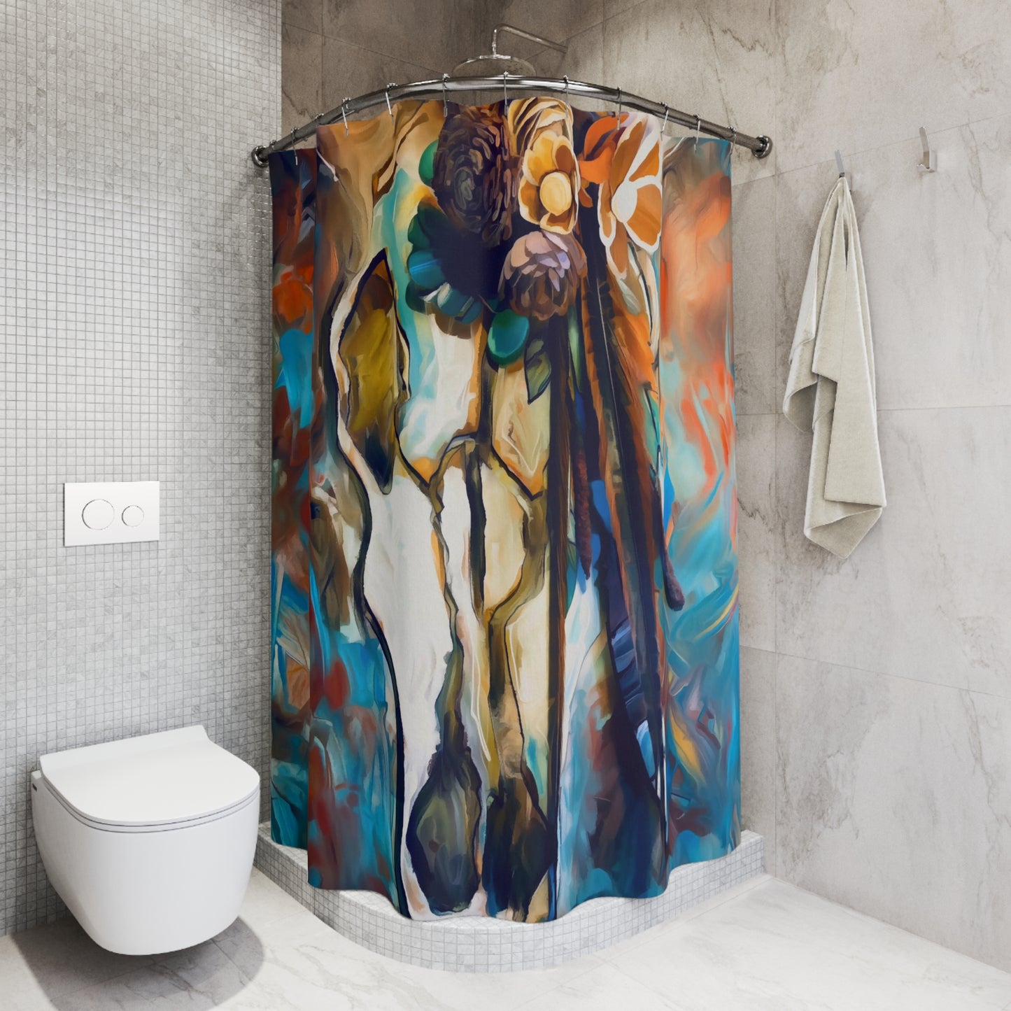 Sugar Skull Vendor BackDrop . Horse art Polyester Shower Curtain. My artwork Printed on a curtain