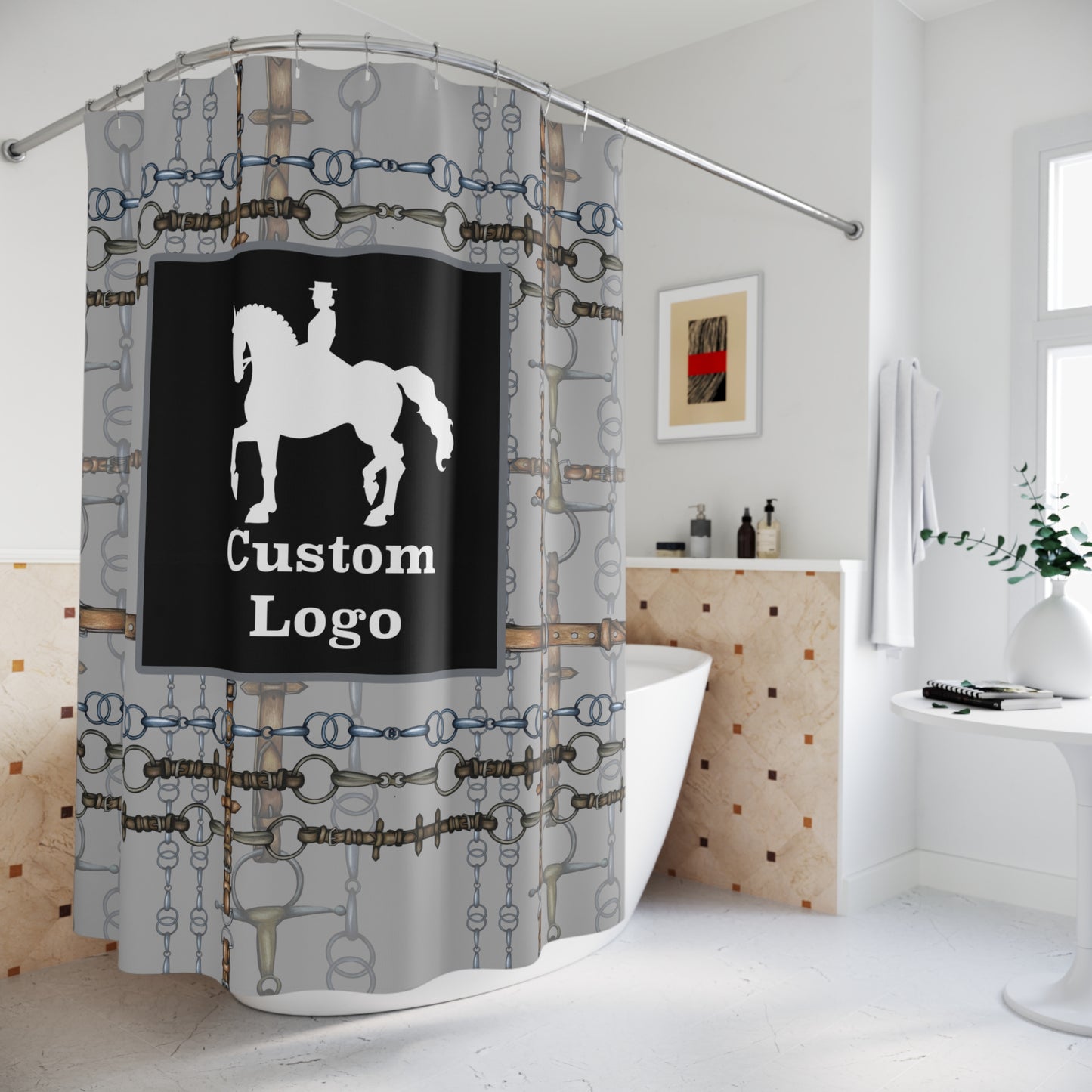Custom Logo Equestrian Bit Shower Curtain/Horse Show Stall Curtain