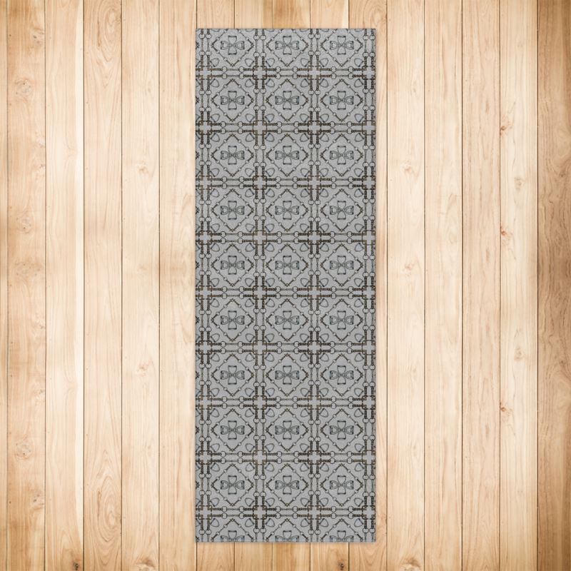 Grey Geometric Bit Motif Runner Rug 6x2ft