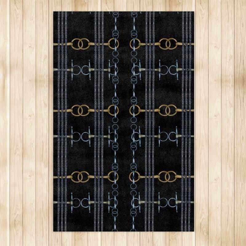 Large Black Equestrian Elegant Rug 4x6.5ft