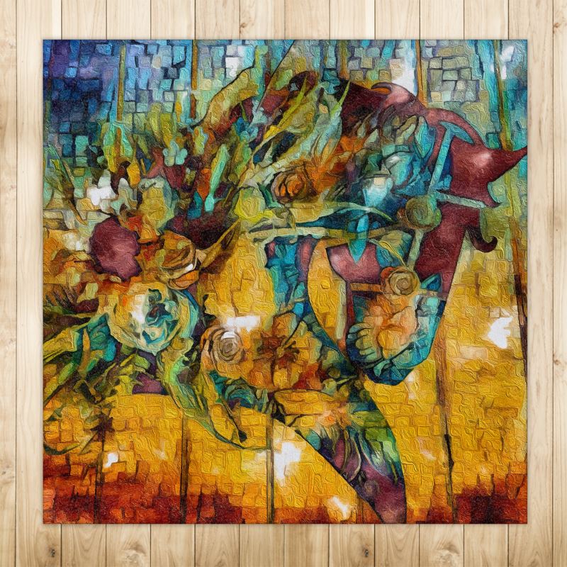 Floral Horse Artistic Equestrian Rug 4x4ft