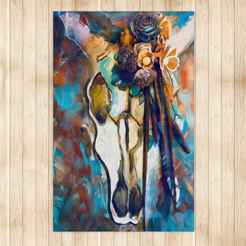 South Western Skull Painting Rug 4x6.5ft