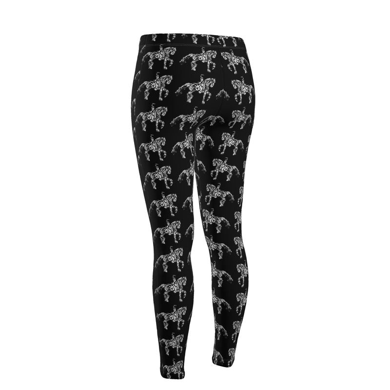 Black Dressage Horse Motif High Waisted Leggings