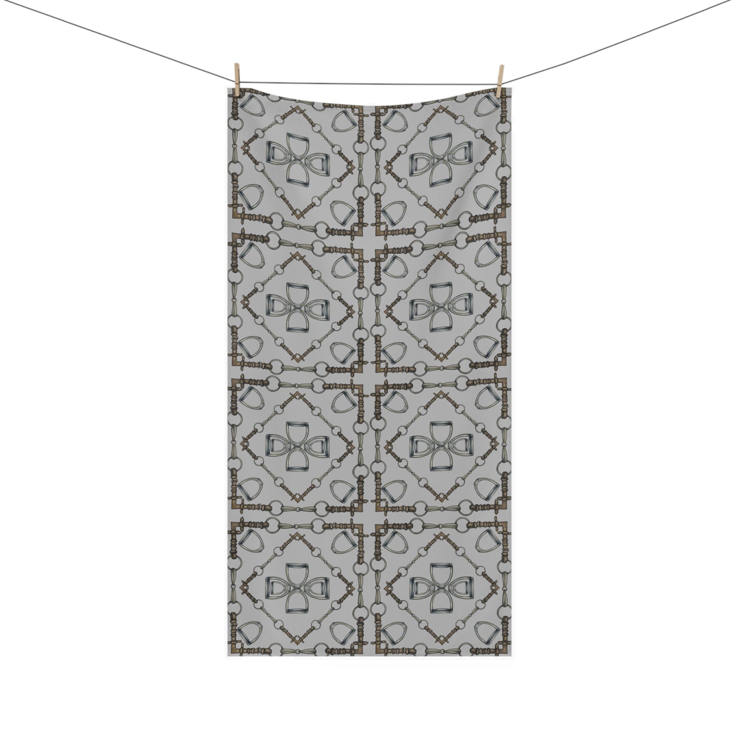 Geometric Snaffle Bit and Stirrup Motif Luxury Bath Towel