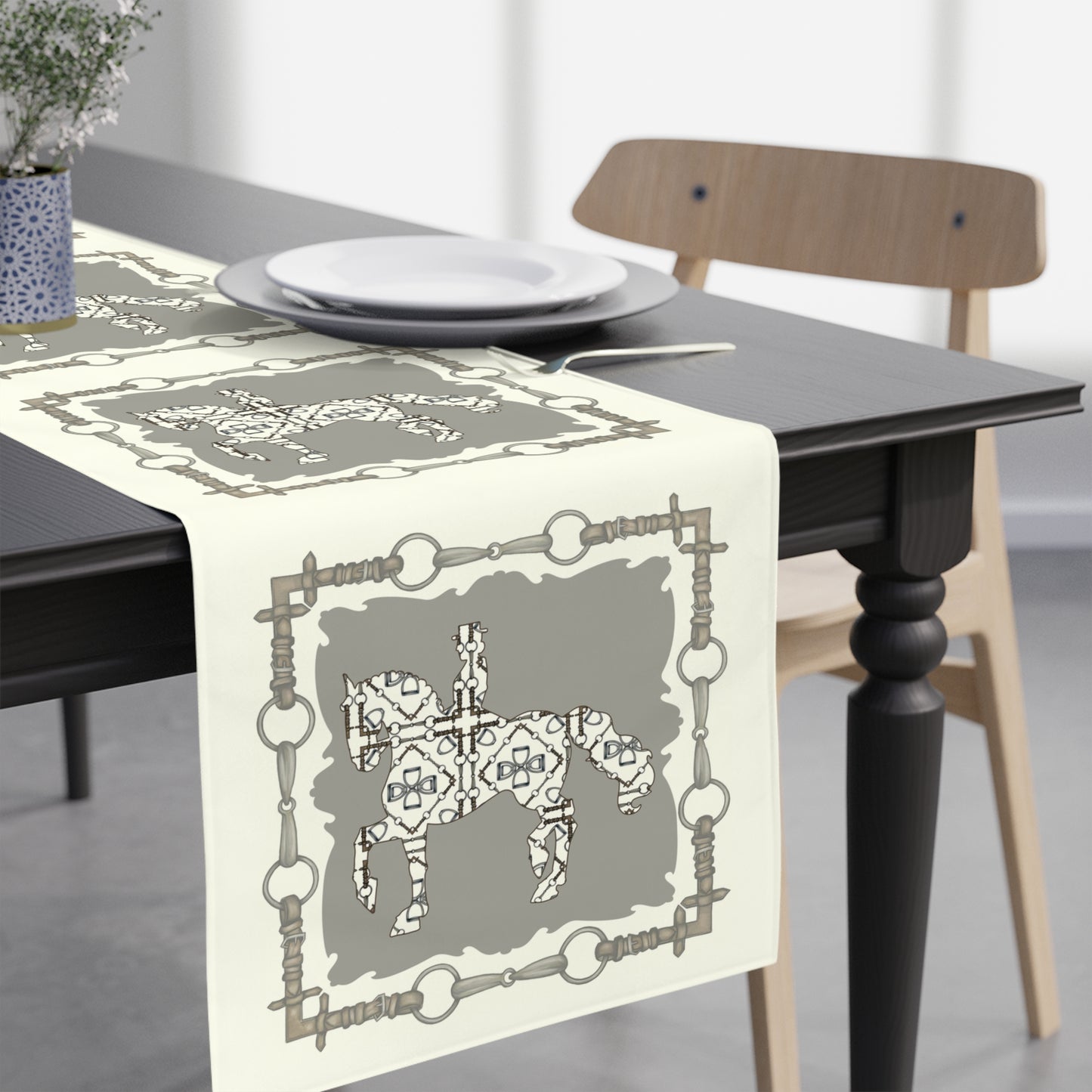 Ivory Dressage Horse Bit Motif Table Runner