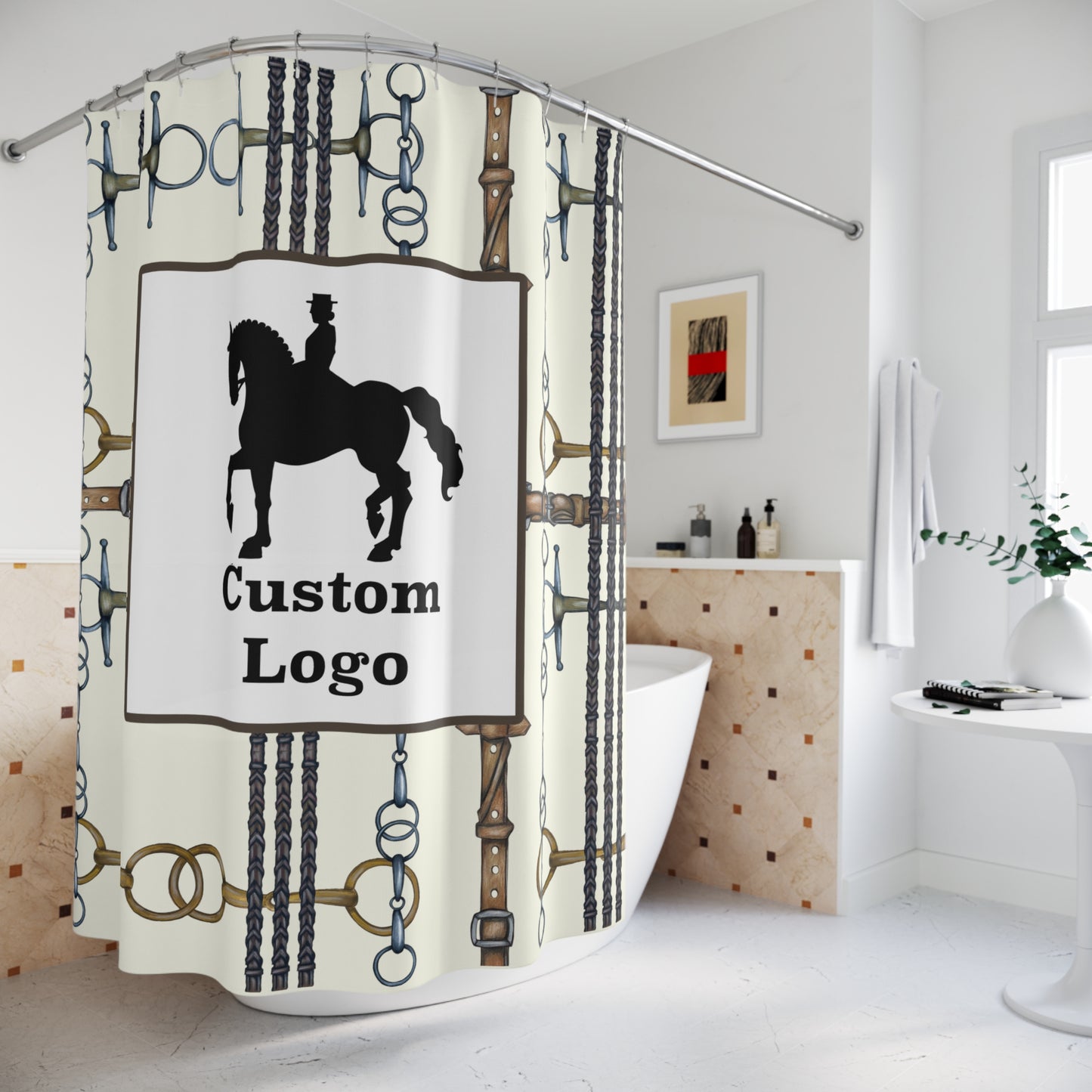 Custom Logo Equestrian Bit Shower Curtain/Horse Show Stall Curtain