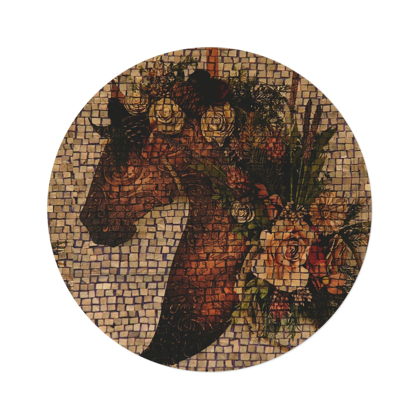 Mosaic Floral Equestrian Round Rug