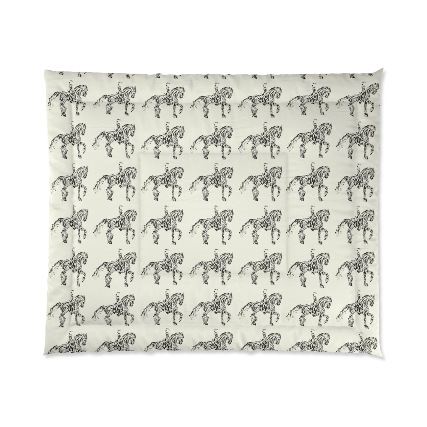 Black and Ivory Dressage Horse Motif Comforter