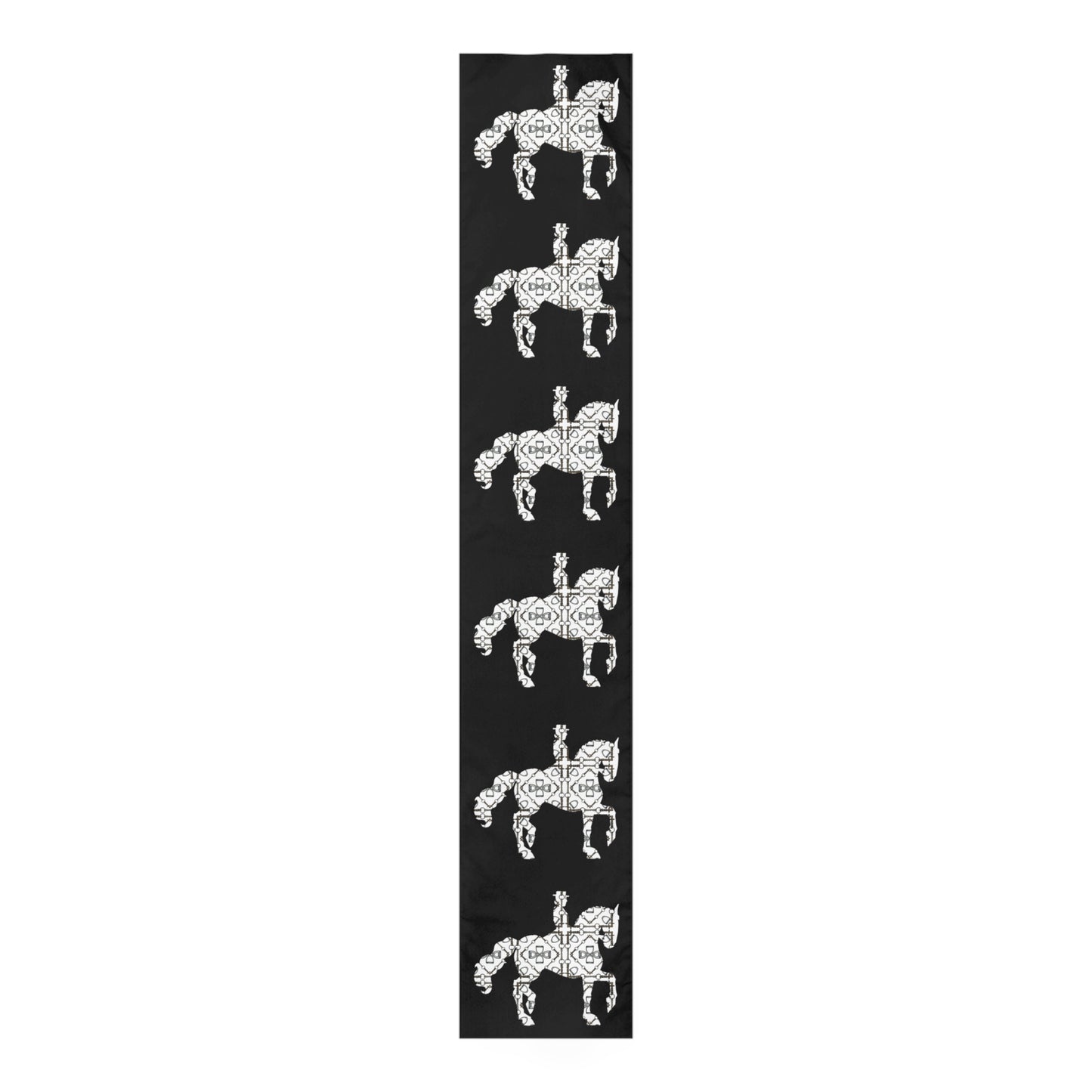 White and Black Dressage Horse Bit Motif Table Runner