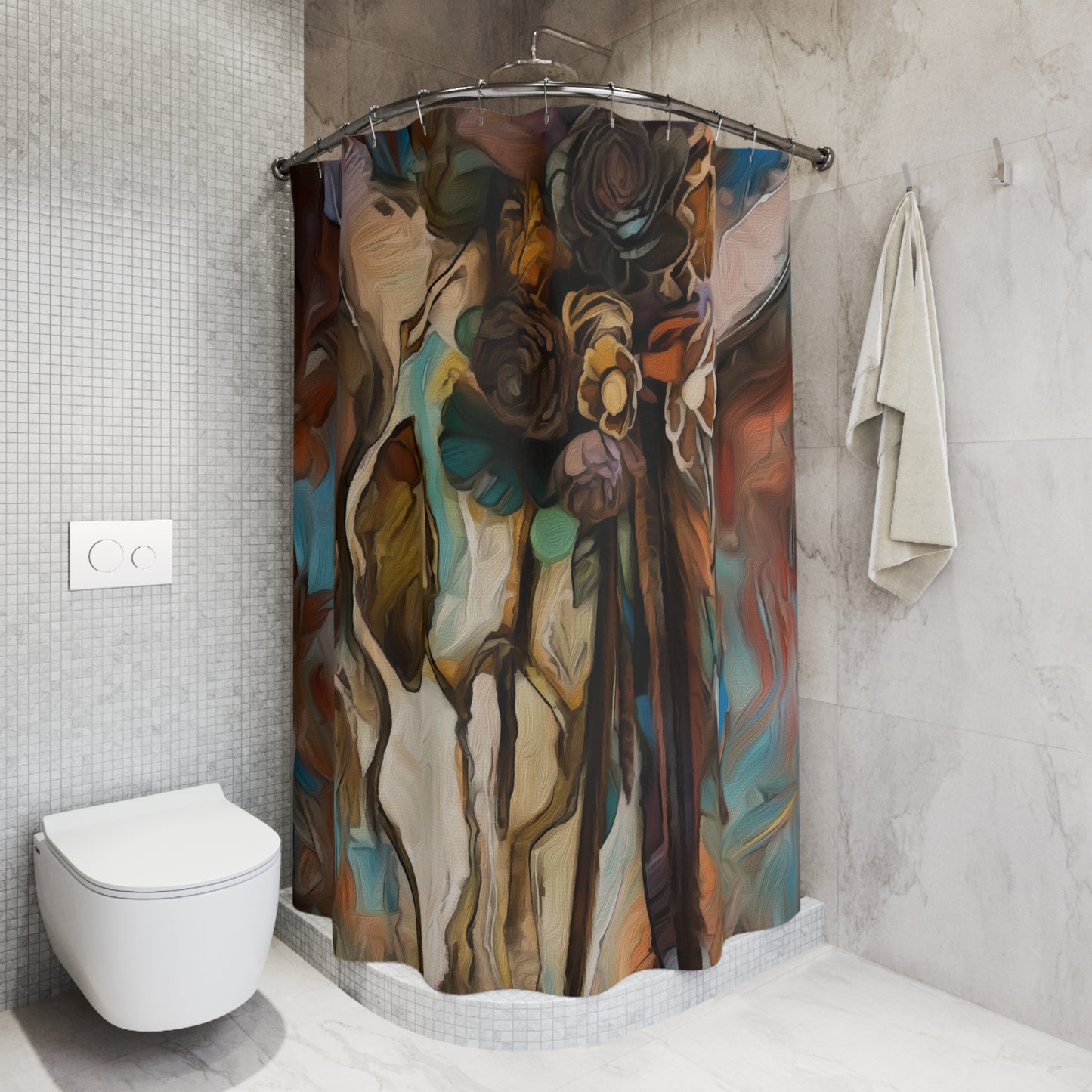 Southwestern Sugar Skull Vendor BackDrop . Horse art Polyester Shower Curtain. My artwork Printed on a curtain