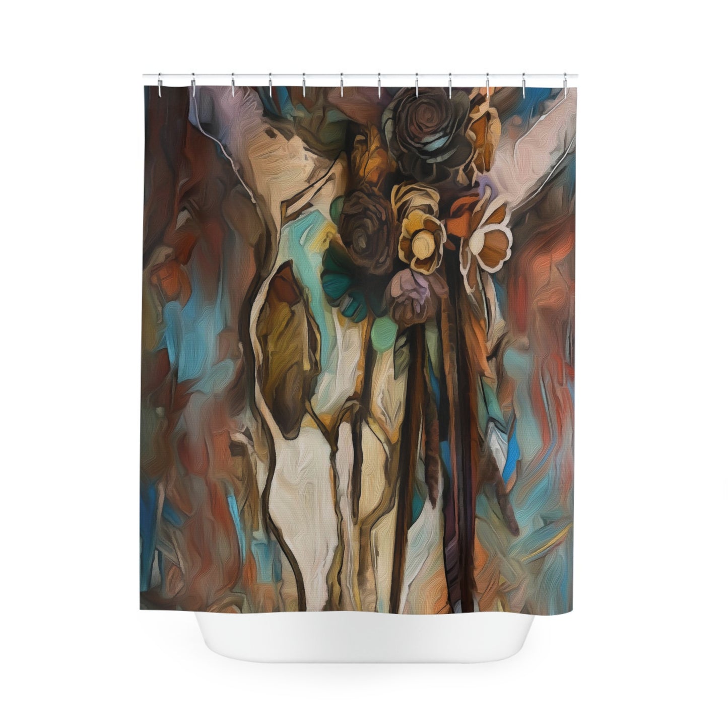 Southwestern Sugar Skull Vendor BackDrop . Horse art Polyester Shower Curtain. My artwork Printed on a curtain