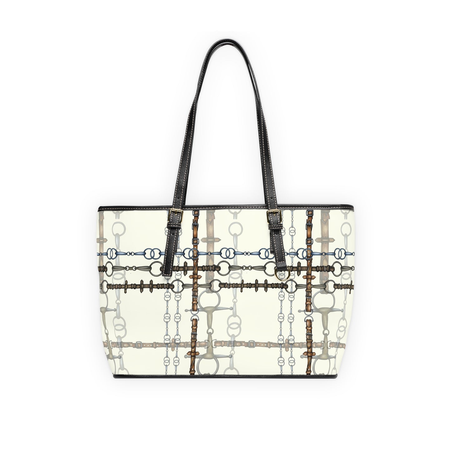 Ivory Layered Bit Pattern PU Leather Shoulder Bag