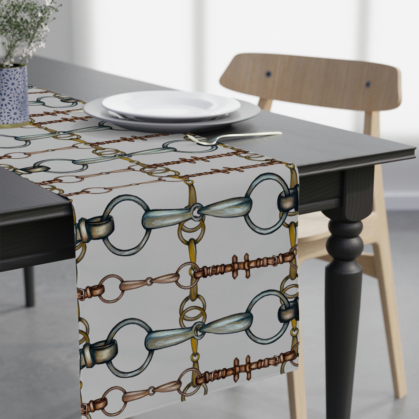Gray snaffle Bit Table Runner